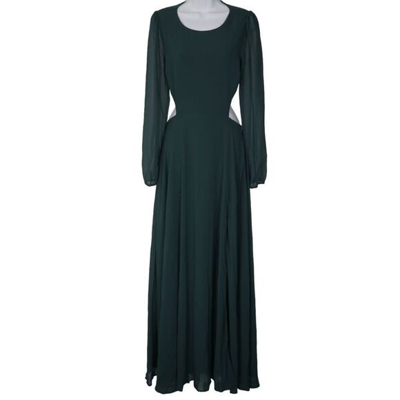 Lulu's Women's Green Back Cutout Ballon Long Sleeve Chiffon Maxi Dress S - Picture 3 of 13